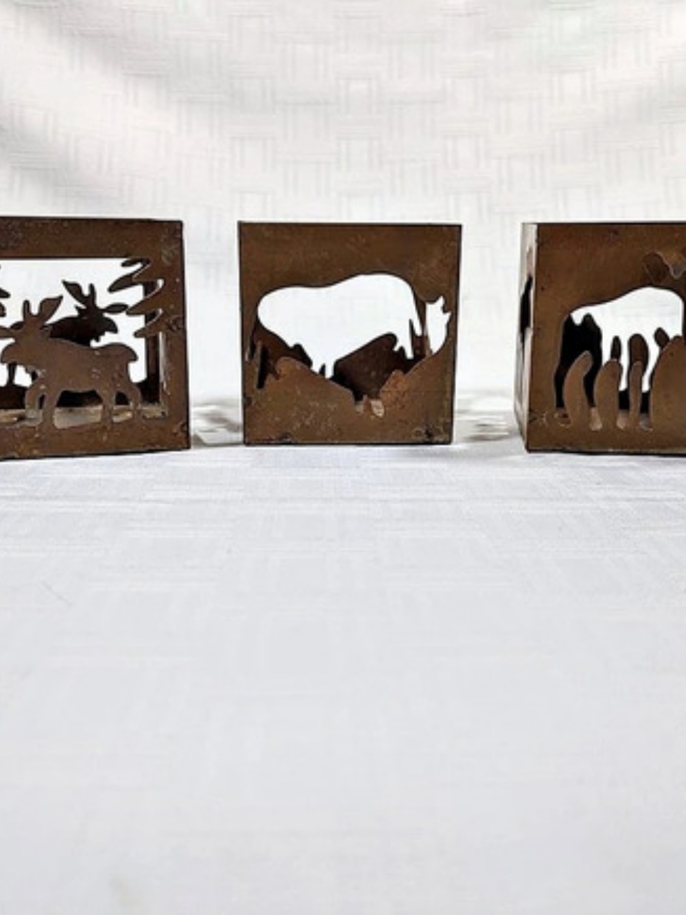 Rustic Metal Wildlife Candle Holders Set of 3